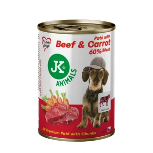 JK Premium Beef & Carrot, Paté with Chunks, 60 % Meat, prémiová konzerva pre psov, 400 g